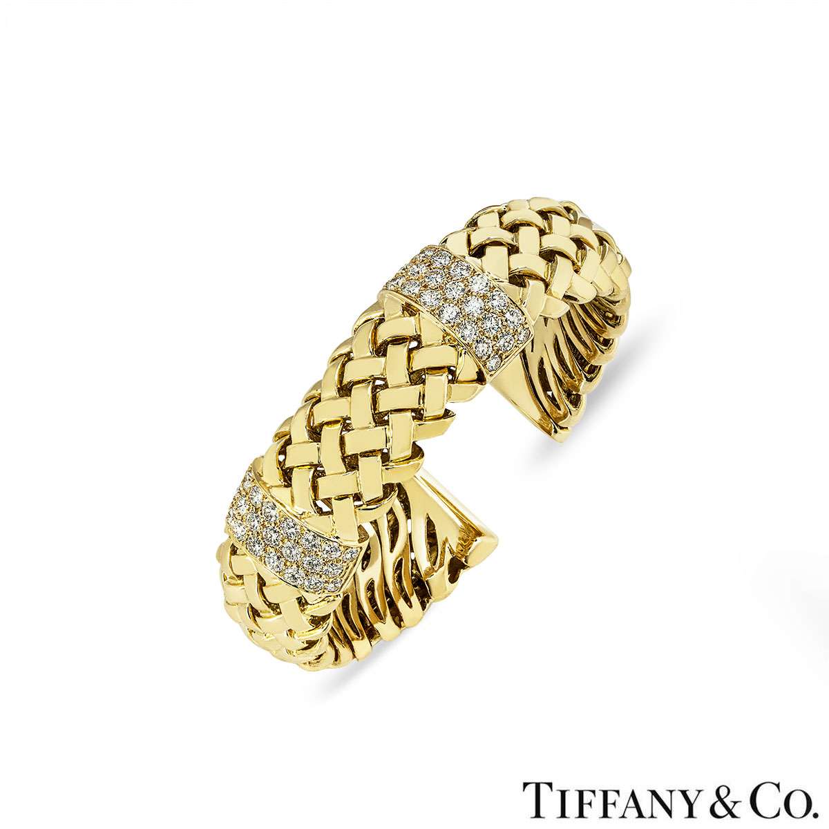 Tiffany & Co. Yellow Gold Diamond Vannerie Bangle